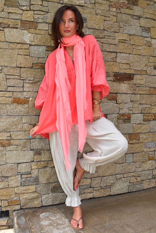 Mimi Pillow Cotton Batwing Blouse Watermelon 